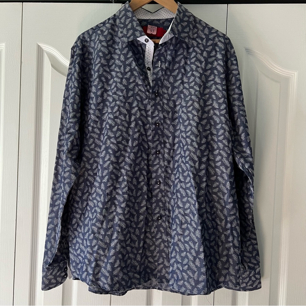 Men's Elie Balleh Blue Patterned Button Down Long Sleeve Shirt Size XL